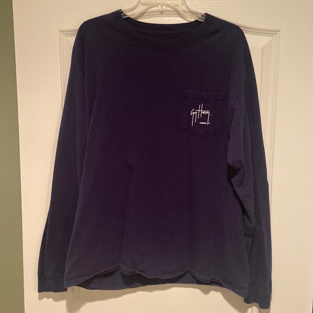 Navy Guy Harvey Long Sleeve Shirt with front pocket - Size Large